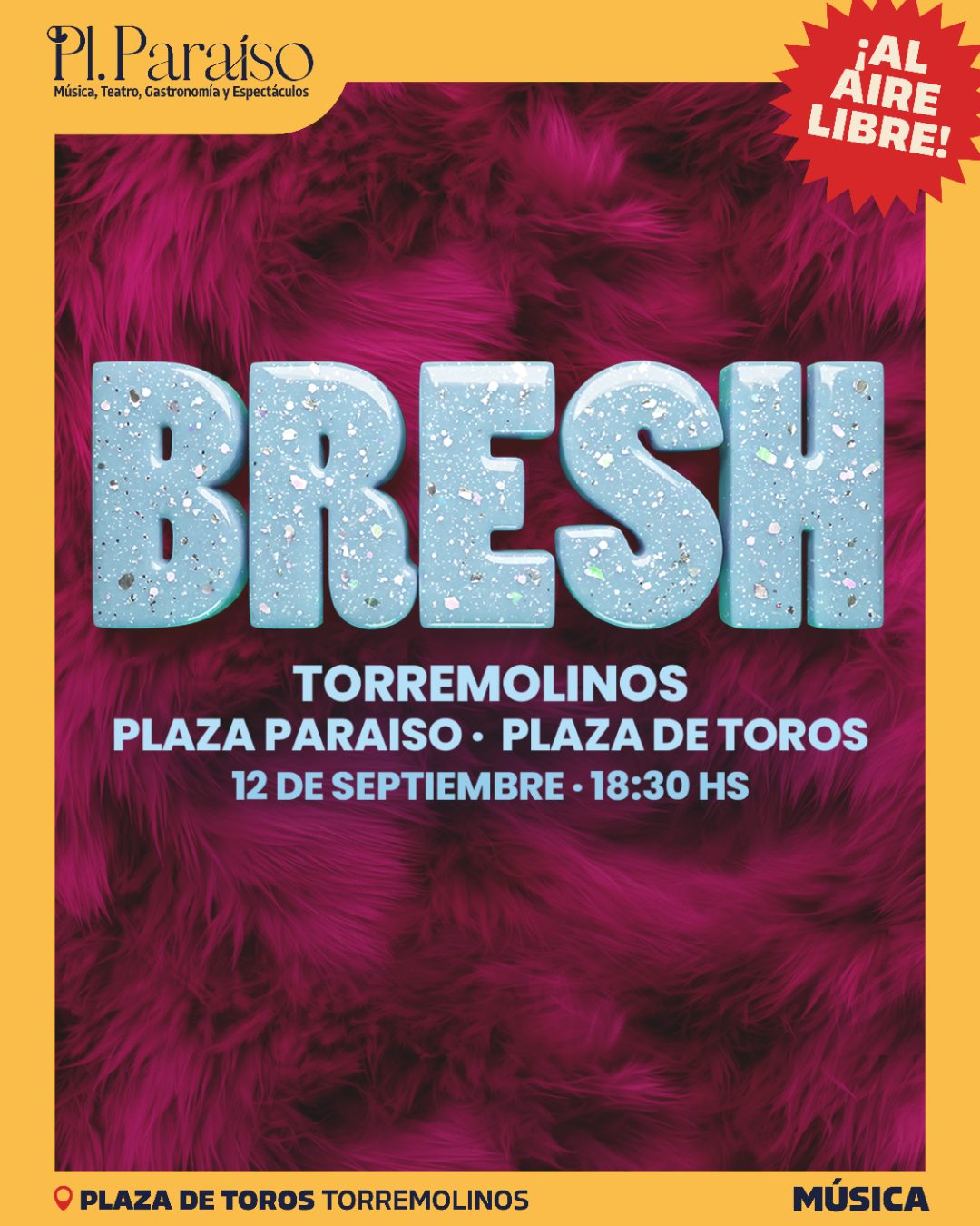 Fiesta Bresh con escenario rosa neón y gran público.
