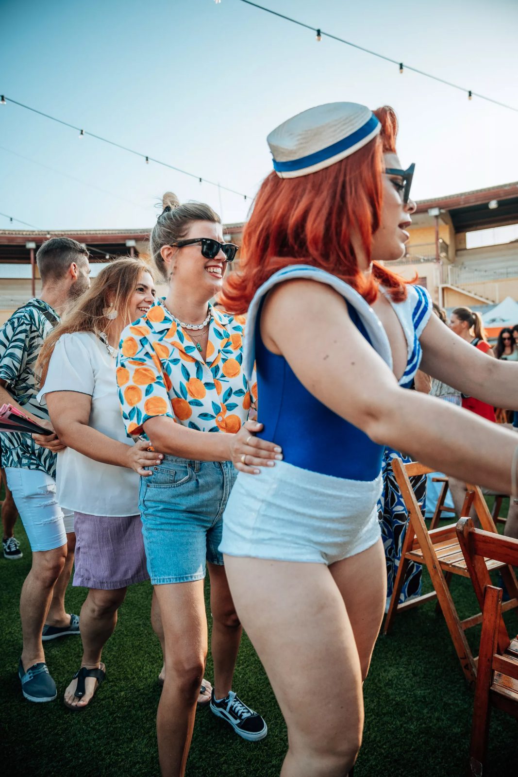 Drag artist in sailor costume mingling with the Loco Bongo crowd